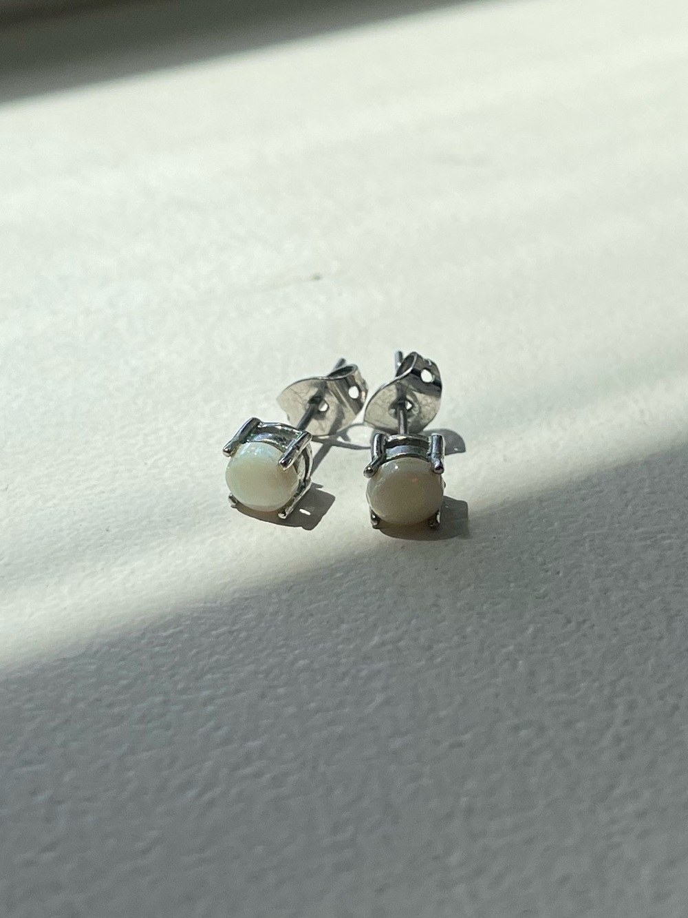 White Opal and Silver Stud Earrings from New Zealand